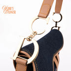 Dior Saddle Denim Dark Blue Camel Leather Gold Hardware Rank A