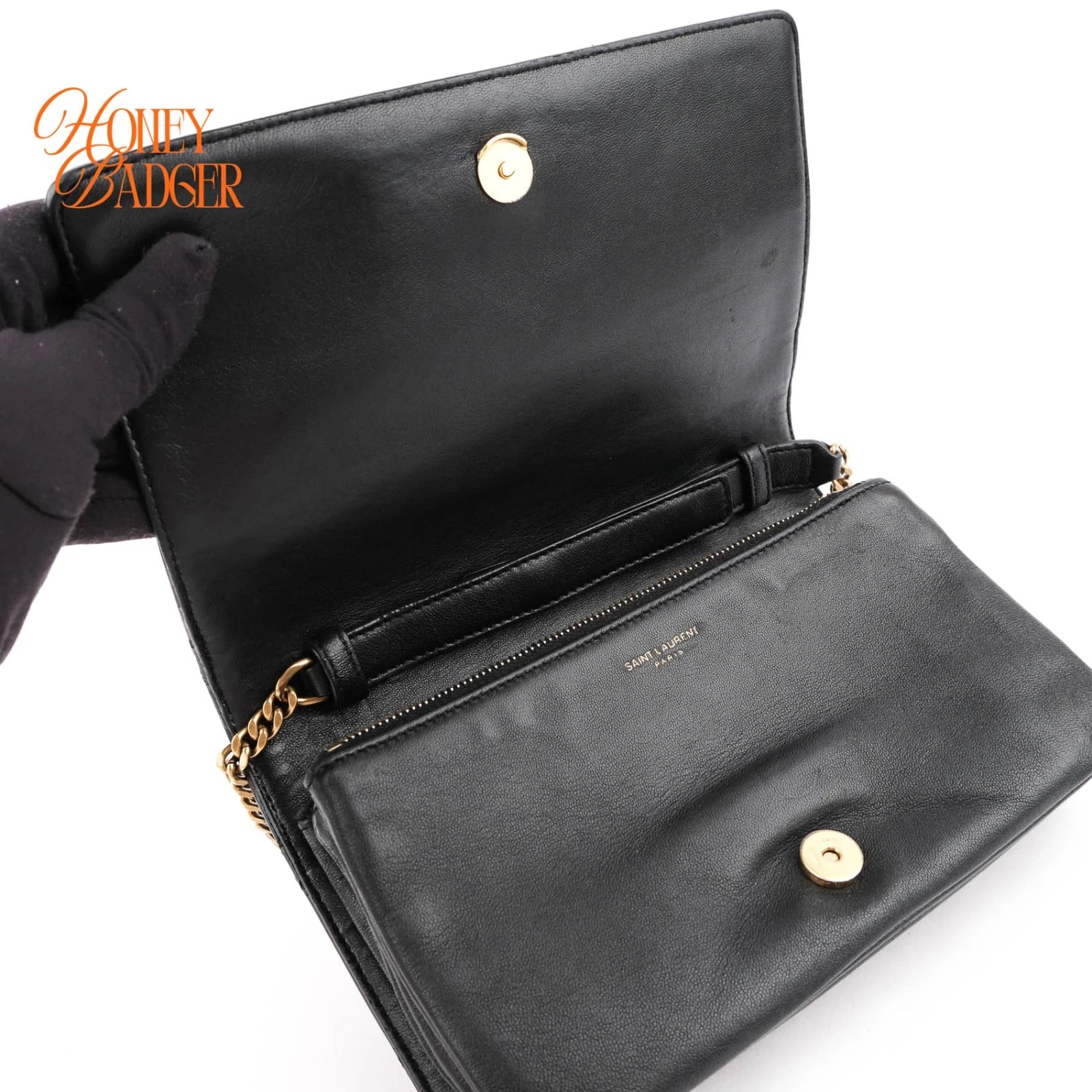Saint Laurent Becky Matelassé Leather Shoulder Bag Black Gold Hardware Rank A