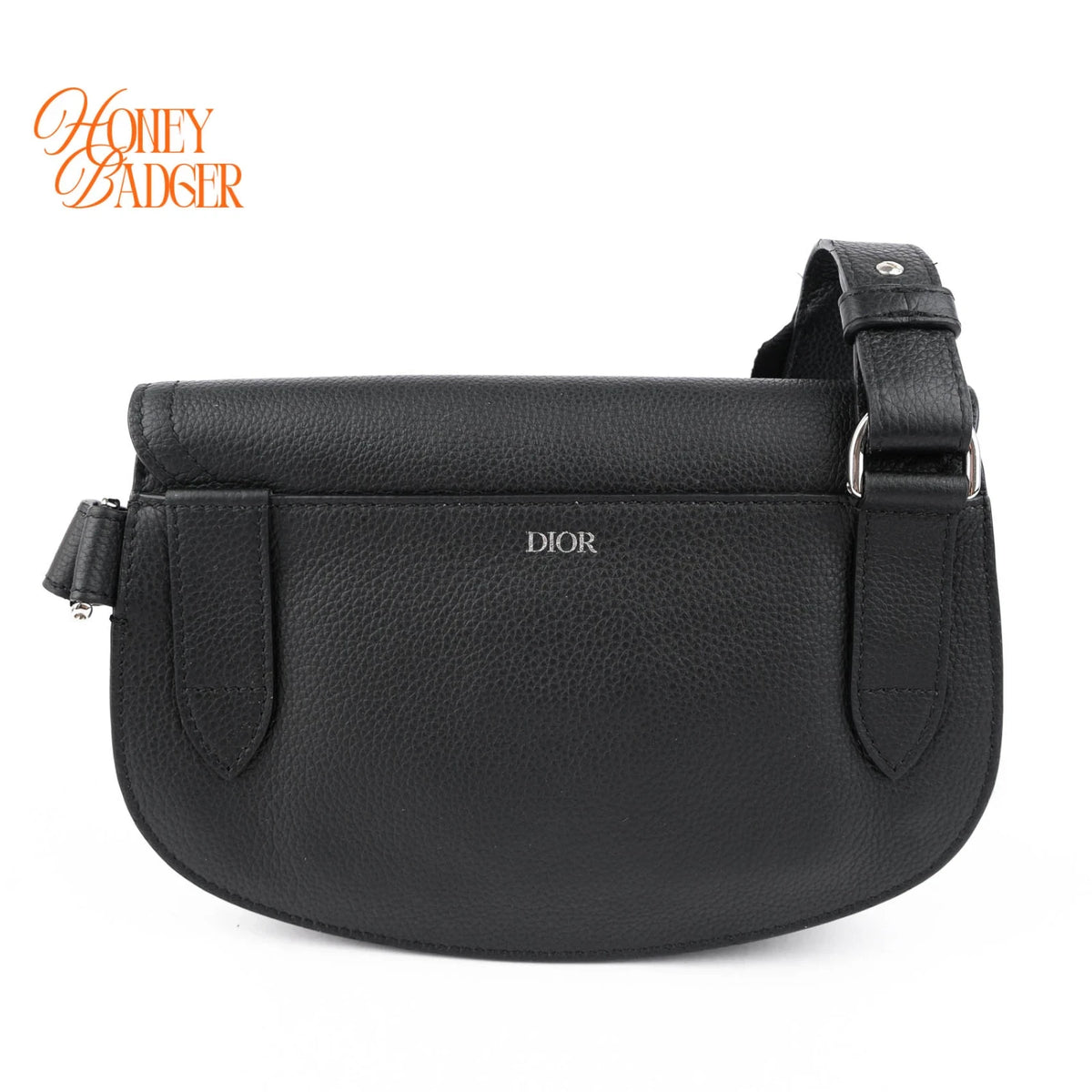 Dior Saddle Pouch Grained Calfskin Black Silver Hardware Rank A