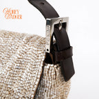 Fendi Baguette 26424 Beaded Embroidery Off-White/Dark Brown Rank B