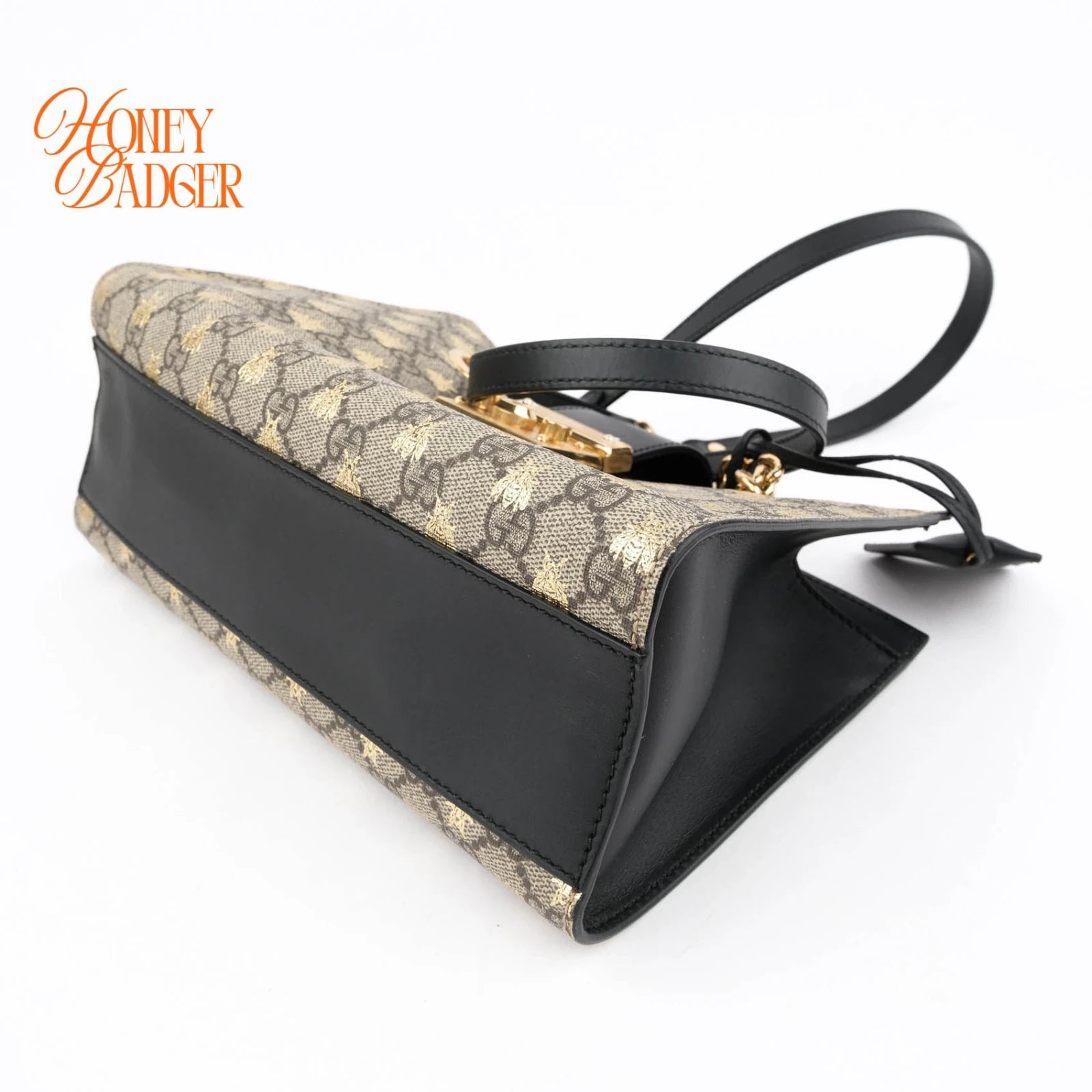 Gucci Padlock Small Tote GG Supreme Bee Print Beige Black Rank A