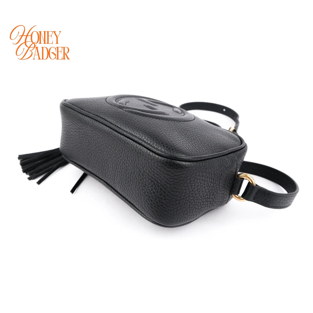 Gucci Soho Mini Disco Black Grained Leather Crossbody Camera Bag Rank A
