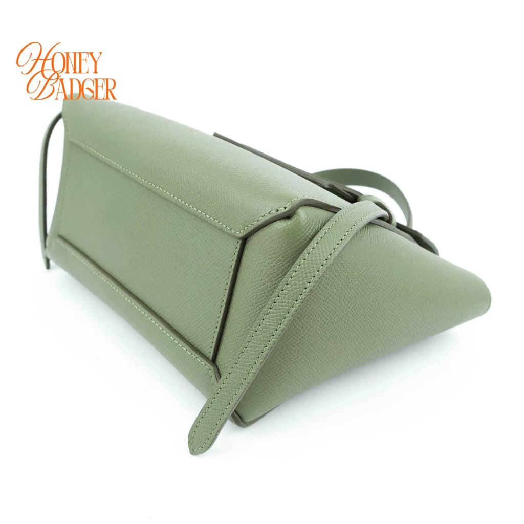 Celine Belt Bag Nano Grained Calfskin Sage Green Gold Hardware Rank A