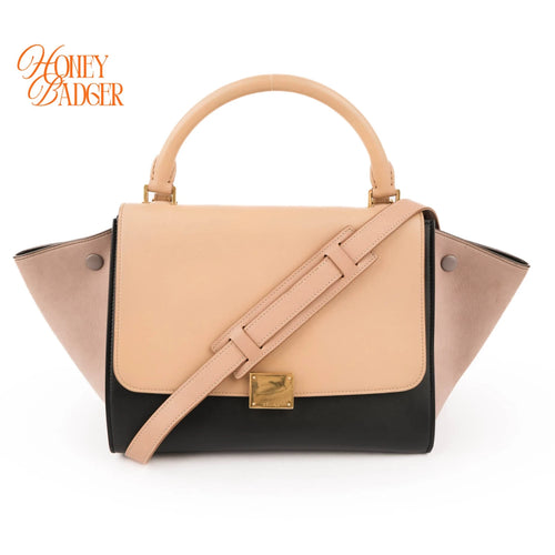 Céline Trapeze Medium Tricolor Leather Beige Black 2WAY Bag