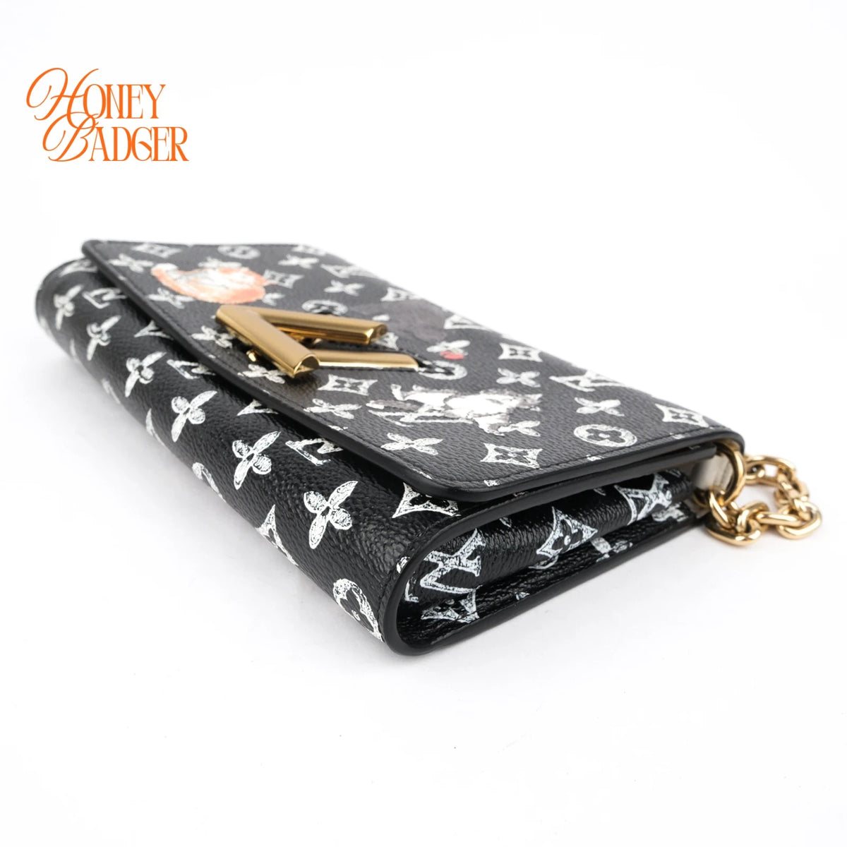 Louis Vuitton Twist Chain Wallet Catogram Monogram Black Rank A