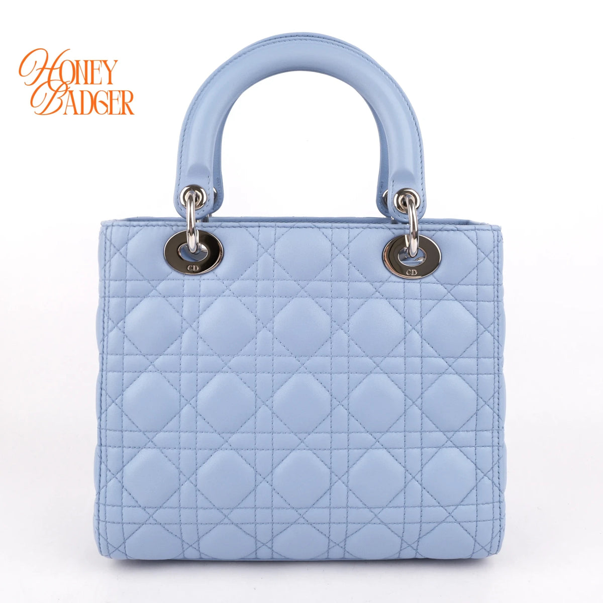 Dior Lady Dior Medium Light Blue Cannage Leather 2-Way Bag Rank B