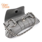 Gucci Horsebit Chain Small Shoulder Bag Quilted Calfskin Grey Palladium Hardware Rank A