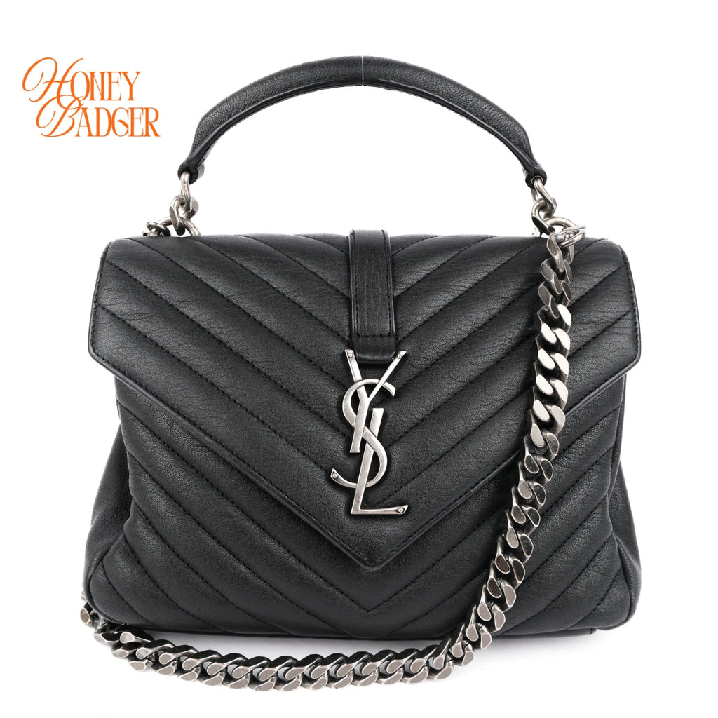 Saint Laurent College Medium Matelassé Leather Black Chain 2-Way Bag Rank A