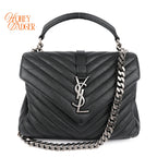 Saint Laurent College Medium Matelassé Leather Black Chain 2-Way Bag Rank A