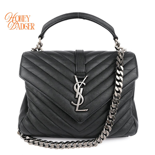 Saint Laurent College Medium Matelassé Leather Black Chain 2-Way Bag Rank A