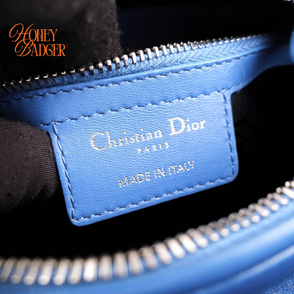 Dior Lady Dior Medium Lambskin Blue Silver Hardware Rank A