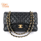 Chanel Matelassé 25 Double Flap Black Lambskin Chain Shoulder Bag Rank B