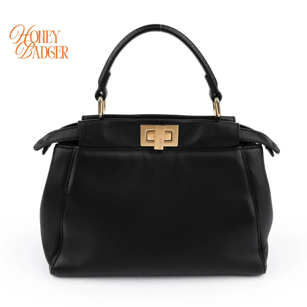 Fendi Peekaboo ISeeU Mini Black Leather 2Way Bag G3507 Rank A