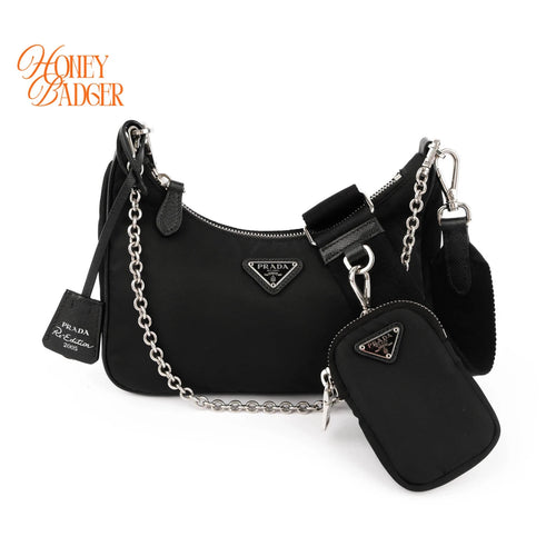 Prada Re-Edition 2005 Nylon and Leather 2WAY Shoulder Bag Black 1BH204