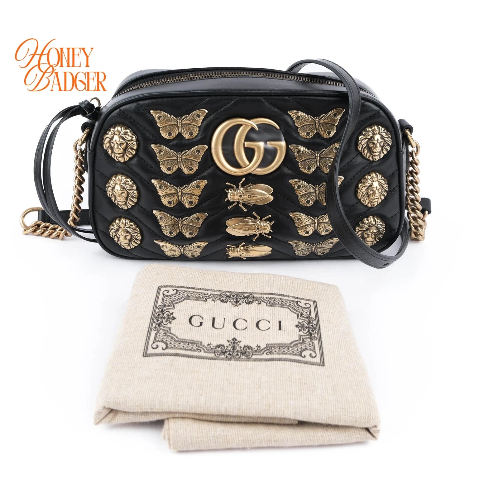 Gucci GG Marmont Small Shoulder Bag Black Leather Gold Hardware 447632