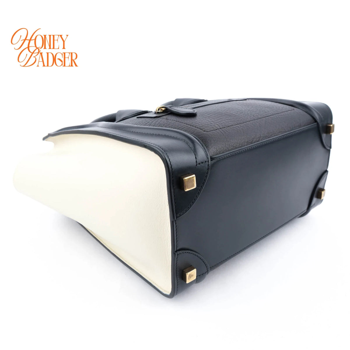 Celine Micro Luggage Shopper Tri-Color Navy Black Cream Beige Gold Hardware Rank AB