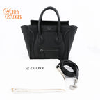 Celine Luggage Nano Drummed Calfskin Leather Black Silver Hardware Rank A