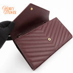 Saint Laurent Envelope Large Chain Wallet Caviar Leather Bordeaux Gold Hardware Rank A
