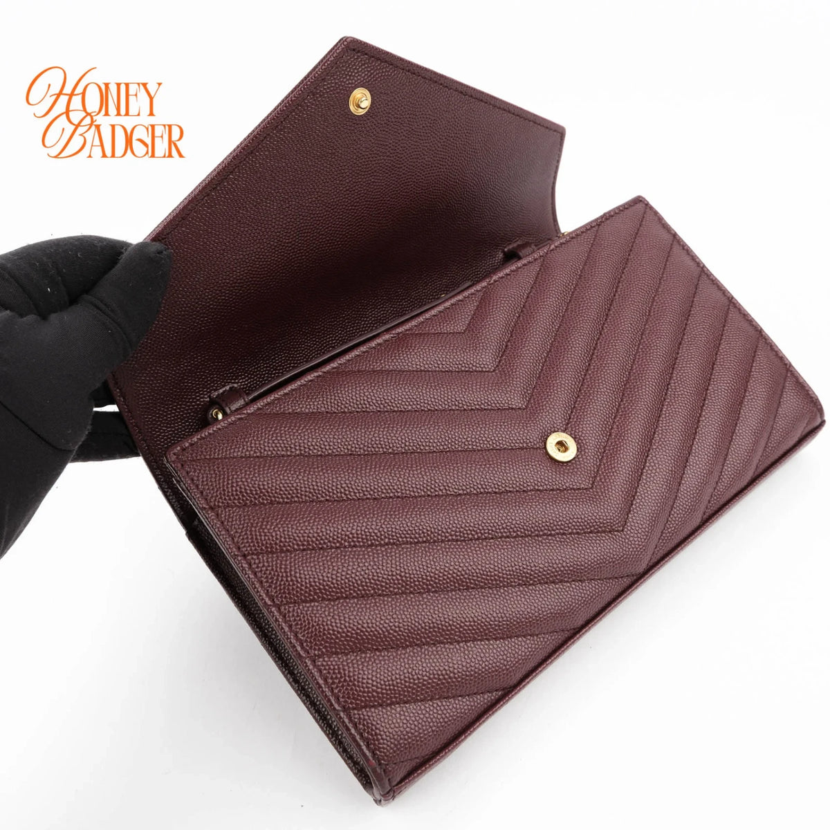 Saint Laurent Envelope Large Chain Wallet Caviar Leather Bordeaux Gold Hardware Rank A