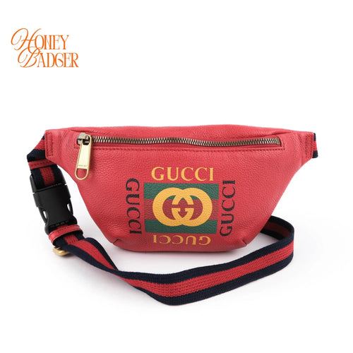 Gucci Print Belt Bag Red Leather Grade A