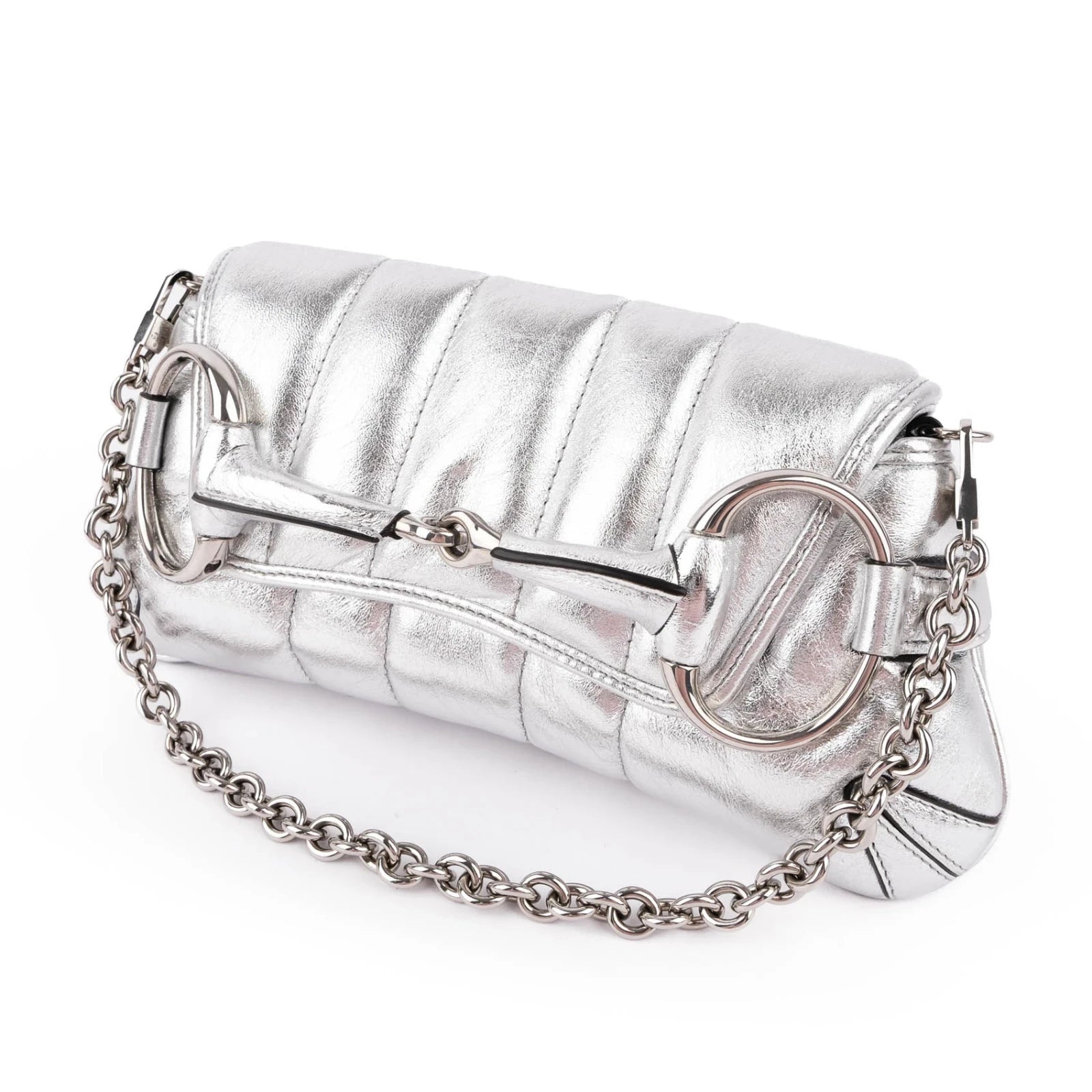 Gucci Horsebit 1955 Small Leather Silver Rank S