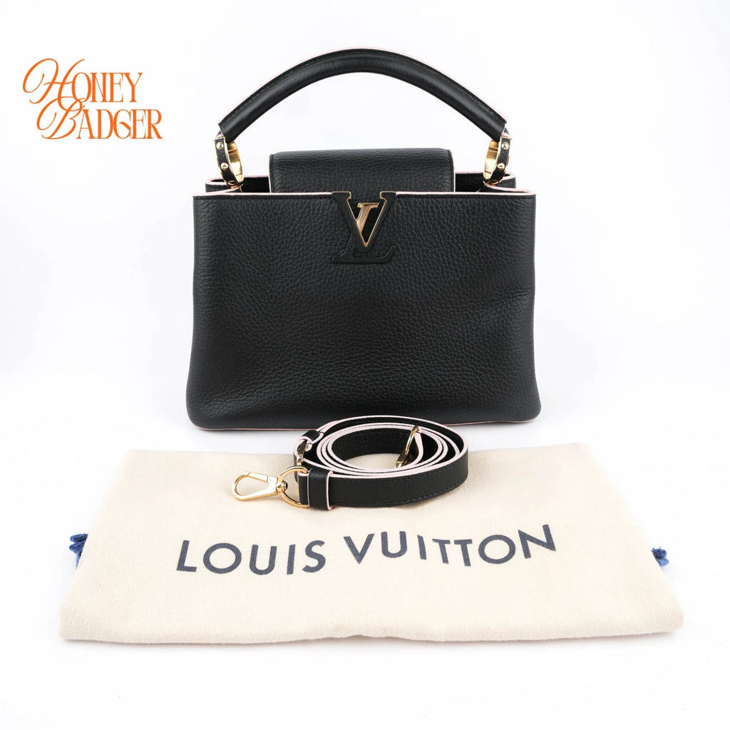 Louis Vuitton Capucines BB Taurillon Leather Black Pink Trim Rank A