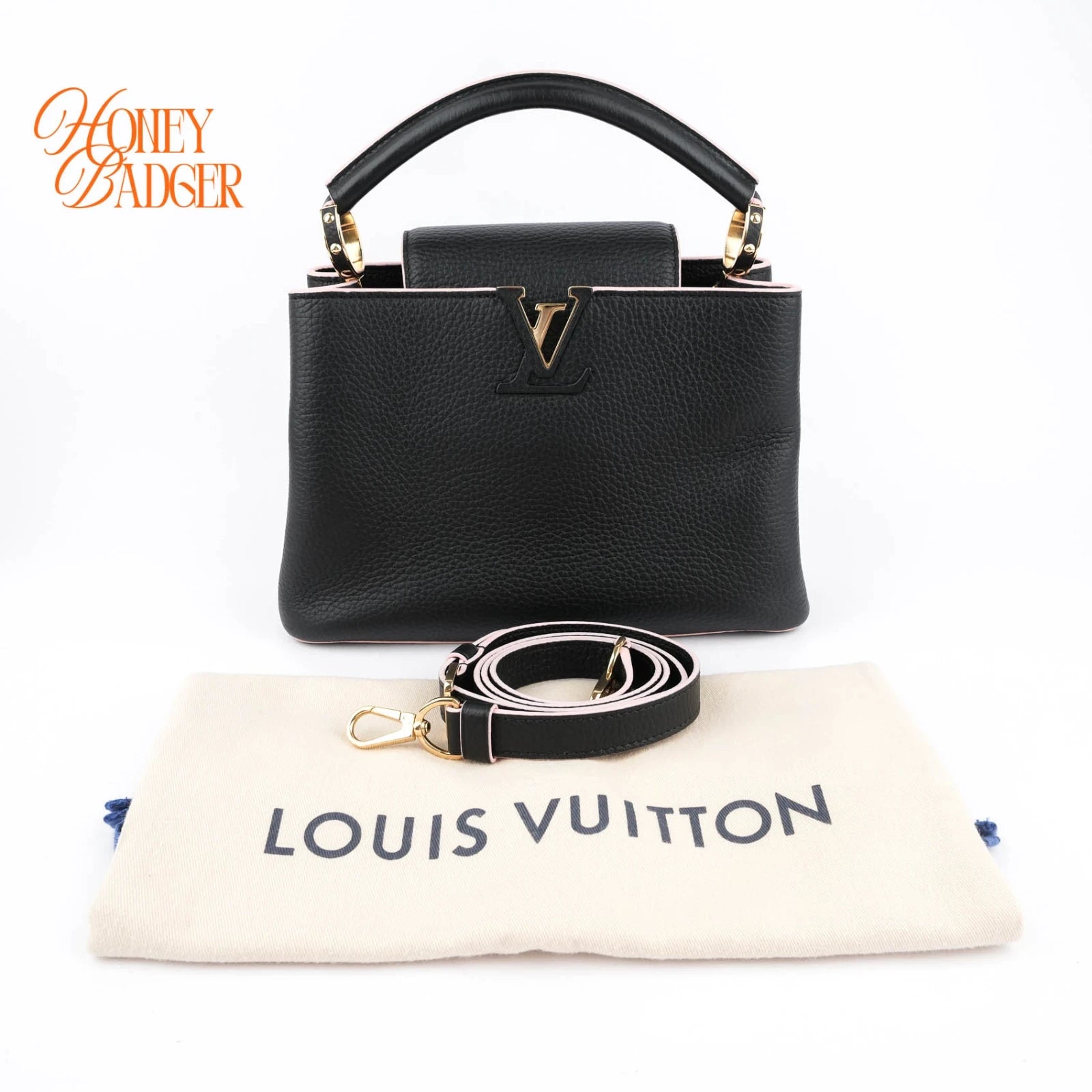 Louis Vuitton Capucines BB Taurillon Leather Black Pink Trim Rank A