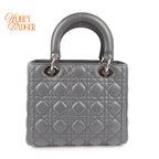 Dior Lady Dior Medium Grey Cannage Leather 2-Way Bag Rank AB