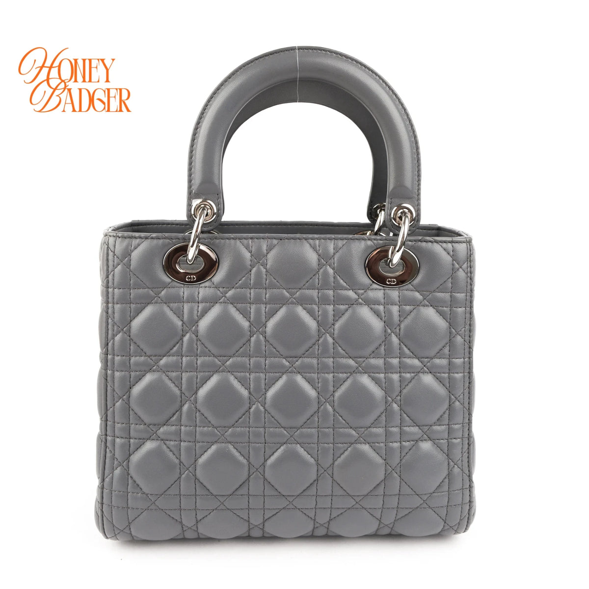 Dior Lady Dior Medium Grey Cannage Leather 2-Way Bag Rank AB