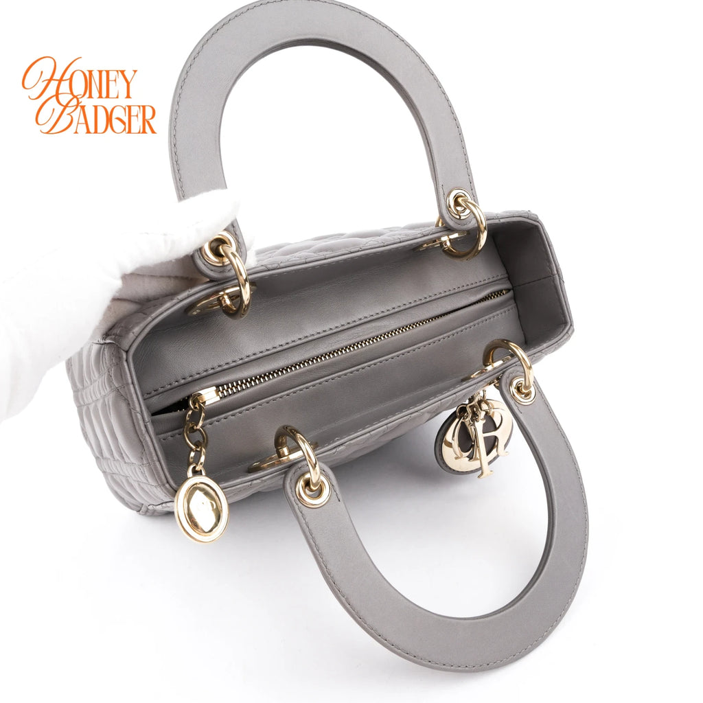Dior Lady Dior Medium Cannage Lambskin Gray Rank A