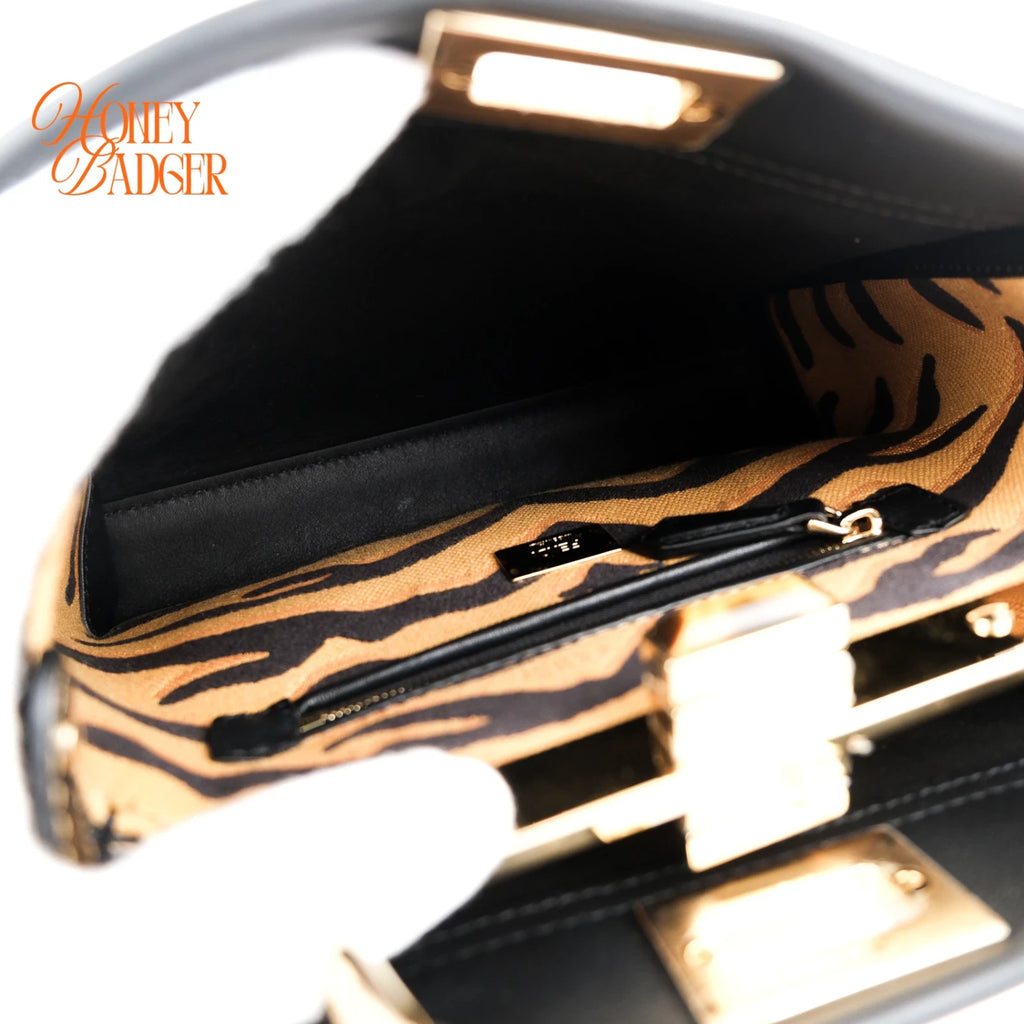 Fendi Peekaboo Iconic Mini Leather Black/Yellow Stitch Rank A