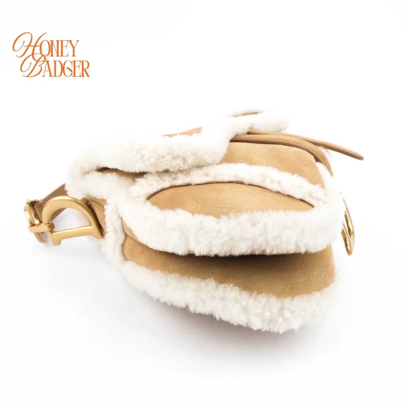 Dior Saddle Bag Camel Shearling Suede Antique Gold Hardware Rank A