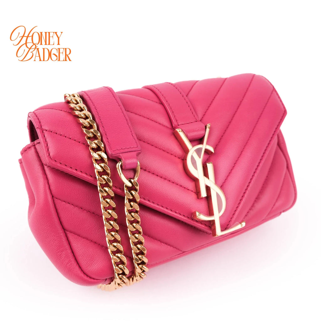 Saint Laurent Monogram Mini Chain Shoulder Bag Pink Leather Silver Hardware