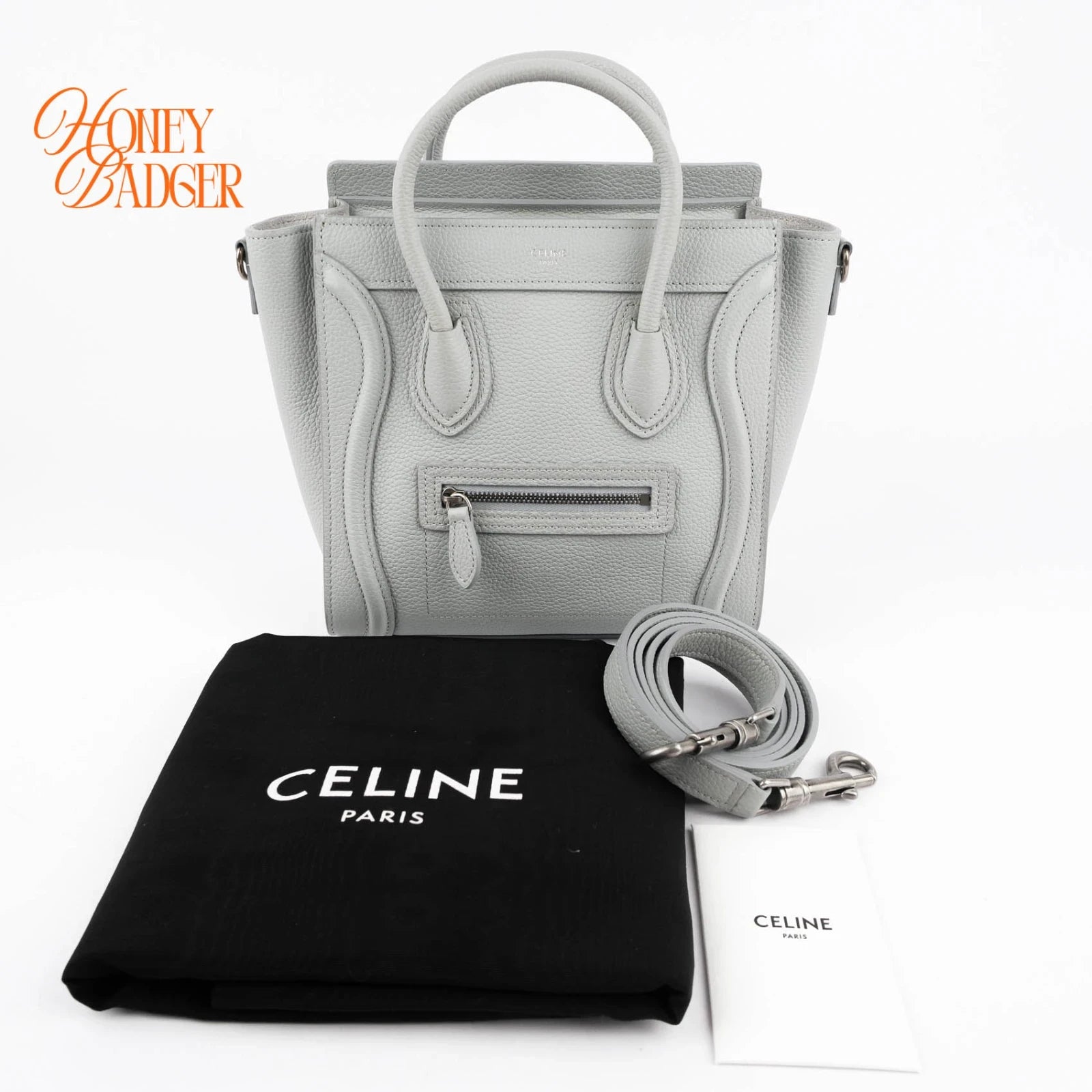 Celine Luggage Nano in gray leather, Grade A condition.