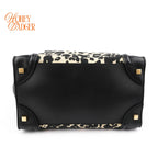 Celine Luggage Mini Shopper Leopard Print Canvas Black Calfskin Gold Hardware Rank AB