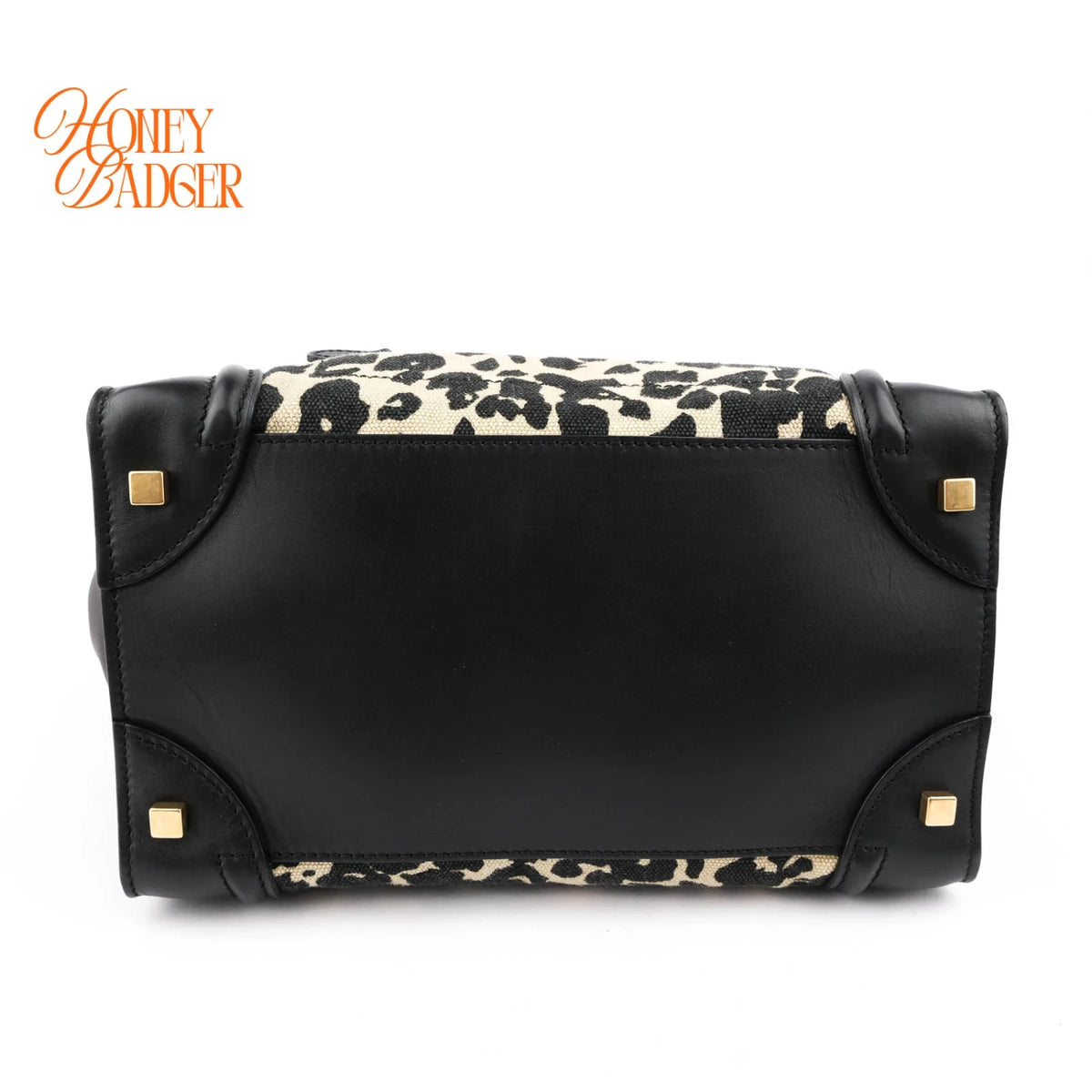 Celine Luggage Mini Shopper Leopard Print Canvas Black Calfskin Gold Hardware Rank AB