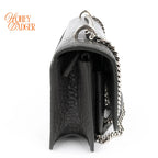 Saint Laurent Sunset Mini Chain Wallet Crocodile-Embossed Calfskin Grey Silver Hardware Rank A