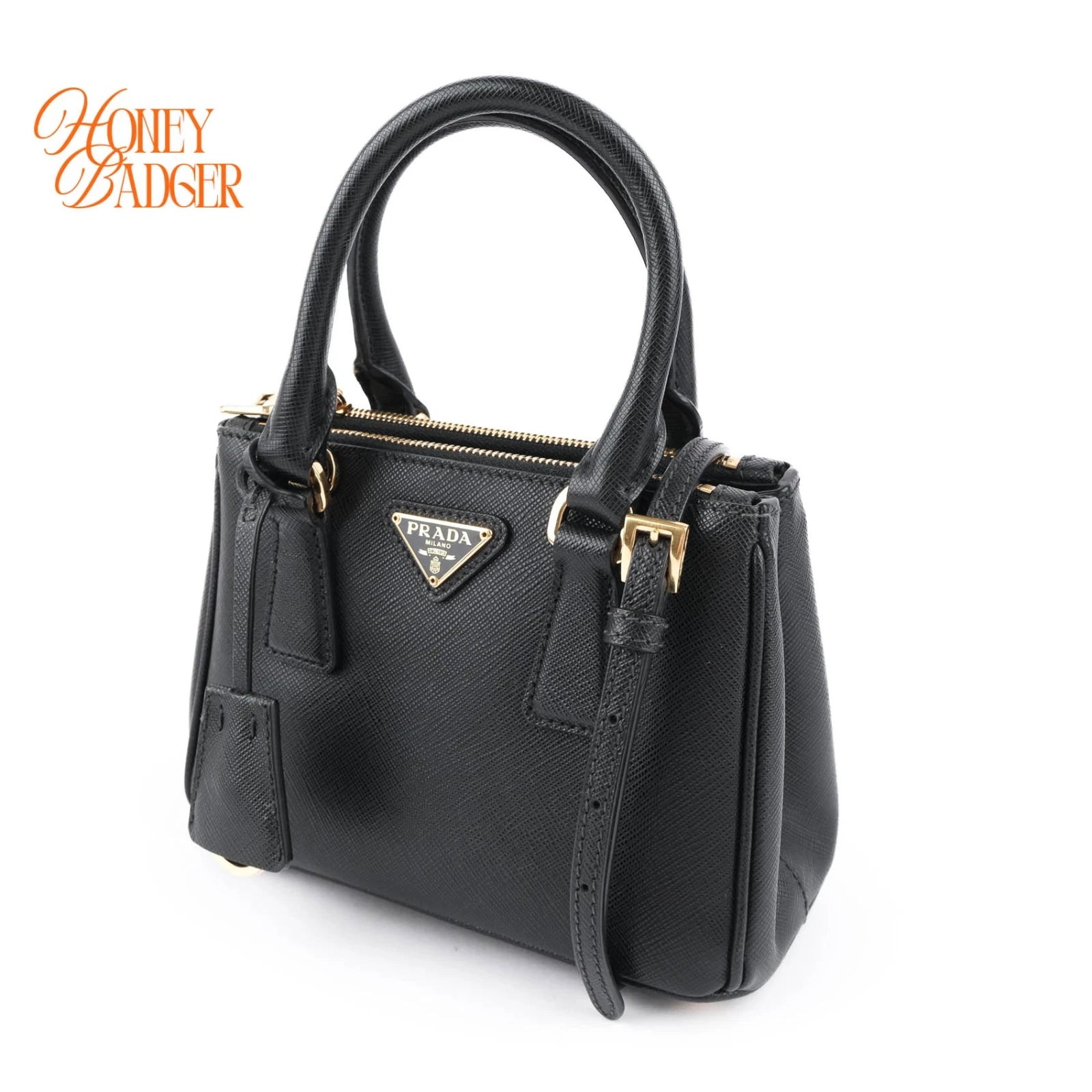 Prada Galleria Mini Saffiano Leather 2WAY Bag Black Nero