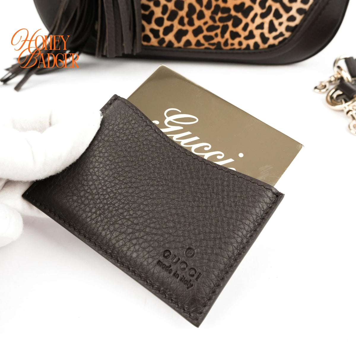 Gucci Bamboo Leopard Calf Hair 2WAY Handbag Rank A