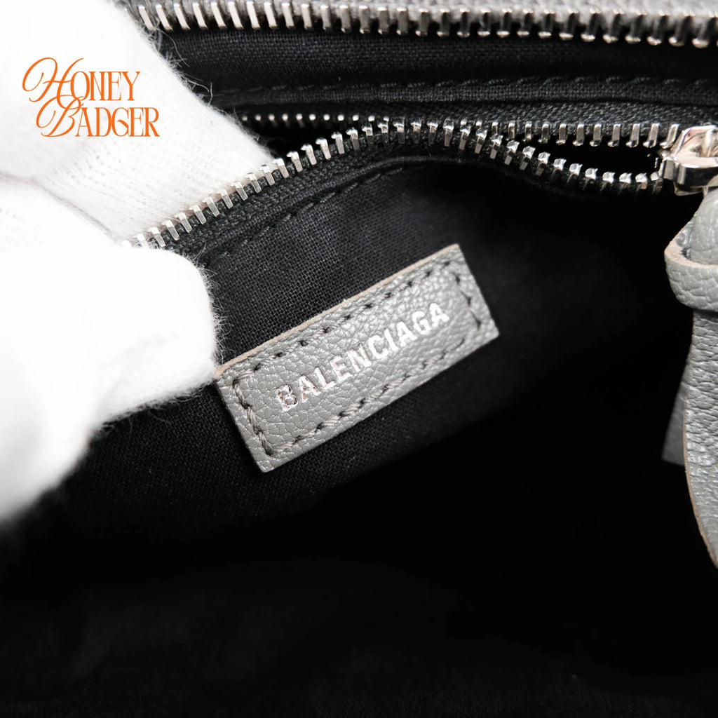 Balenciaga Classic Mini City Grey Leather 2WAY Shoulder Bag Mirror Included 390160