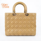 Dior Large Lady Dior Cannage Lambskin Beige Gold Hardware Rank AB