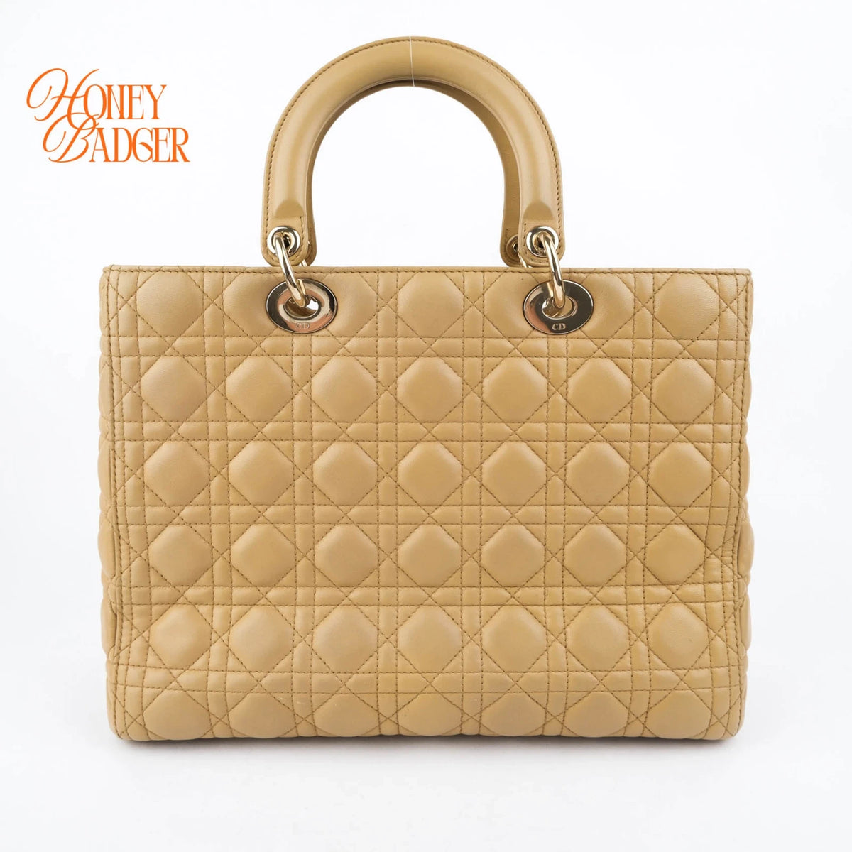 Dior Large Lady Dior Cannage Lambskin Beige Gold Hardware Rank AB