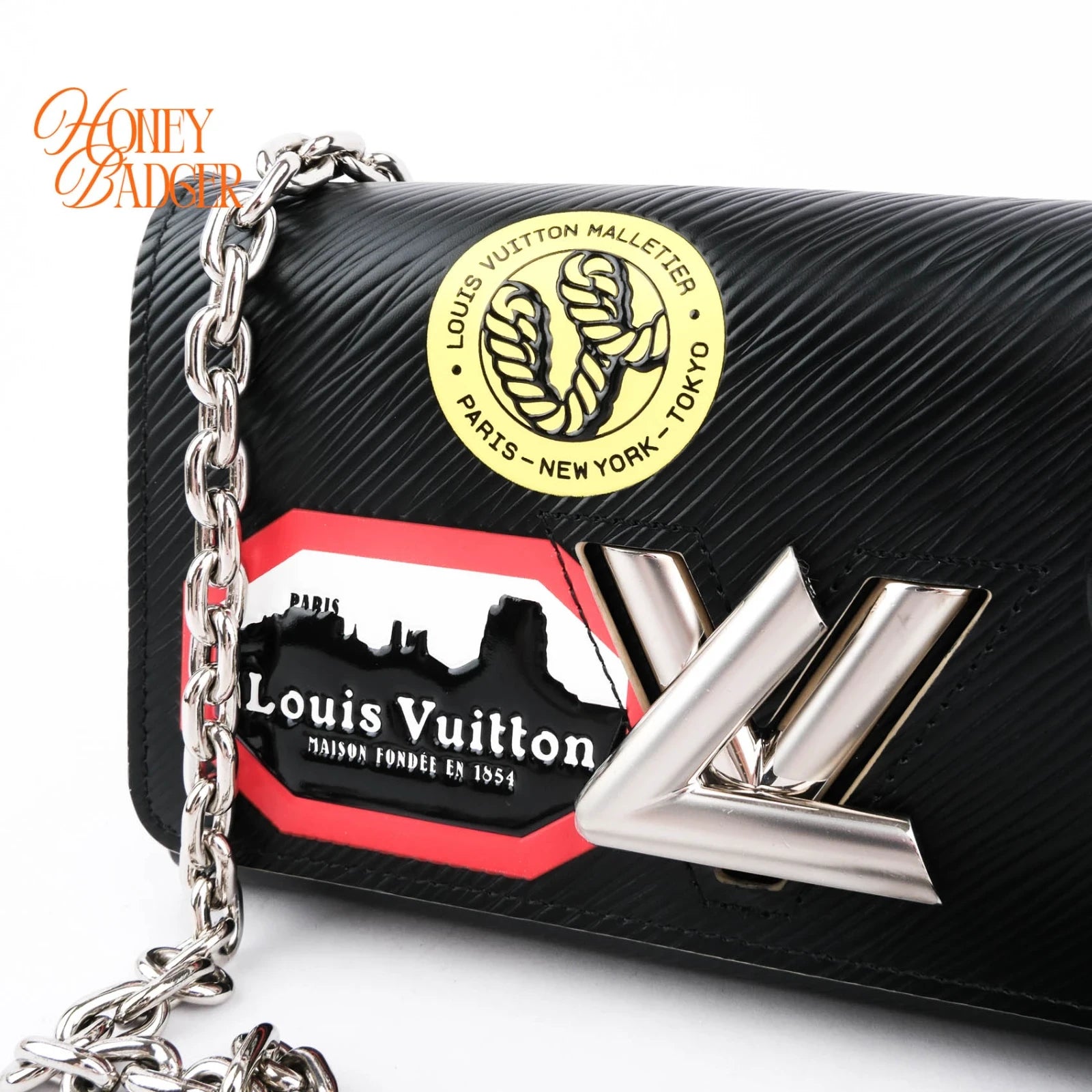 Louis Vuitton Twist Chain Wallet Epi Leather Black Patches Rank A