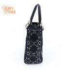 Dior Lady Dior Small Navy Satin Crystal Grade A
