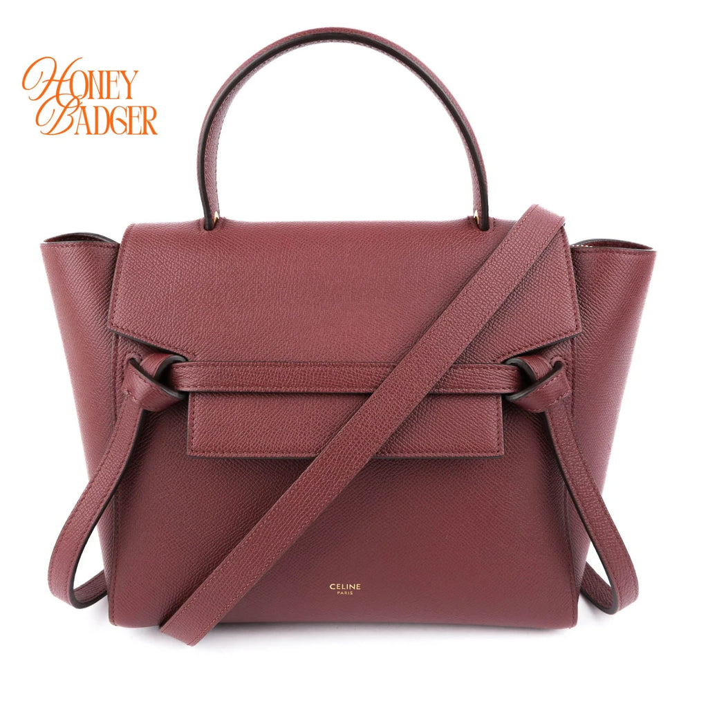 Celine Micro Belt Bag Grained Calfskin Burgundy Gold Hardware Rank A