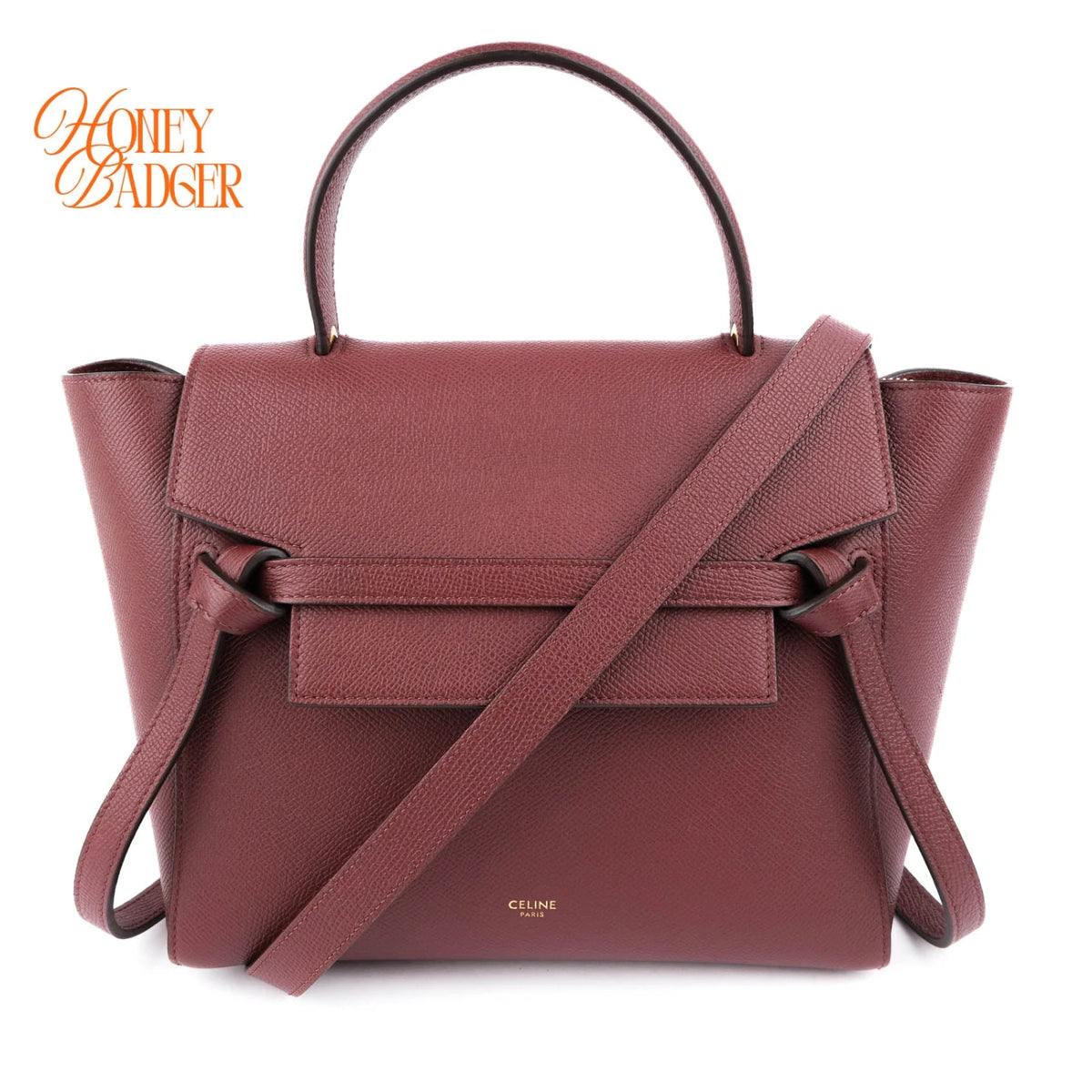 Celine Micro Belt Bag Grained Calfskin Burgundy Gold Hardware Rank A