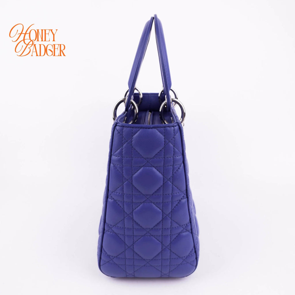 Dior Lady Dior Medium in blue lambskin, Grade A condition.