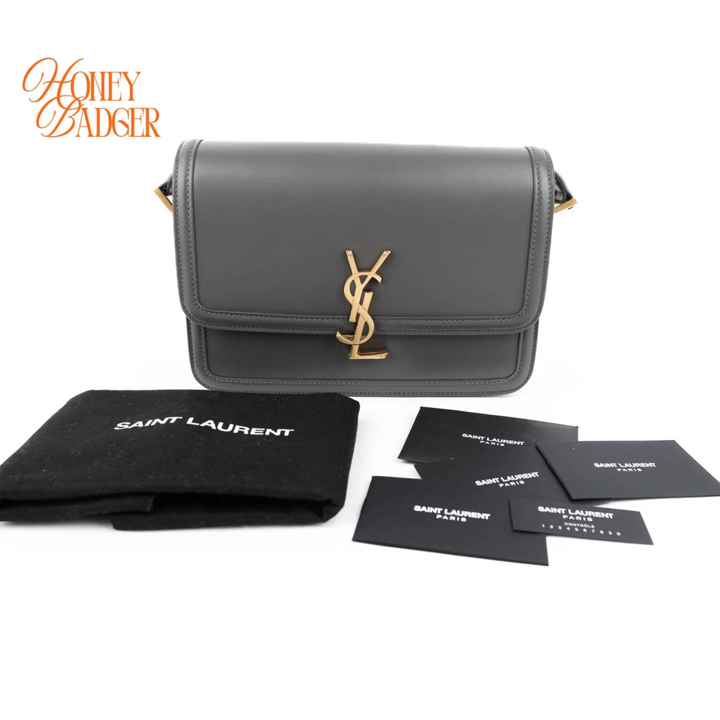 Saint Laurent Solferino Medium Satchel Bag Gray Smooth Leather Gold Hardware