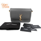 Saint Laurent Solferino Medium Satchel Bag Gray Smooth Leather Gold Hardware