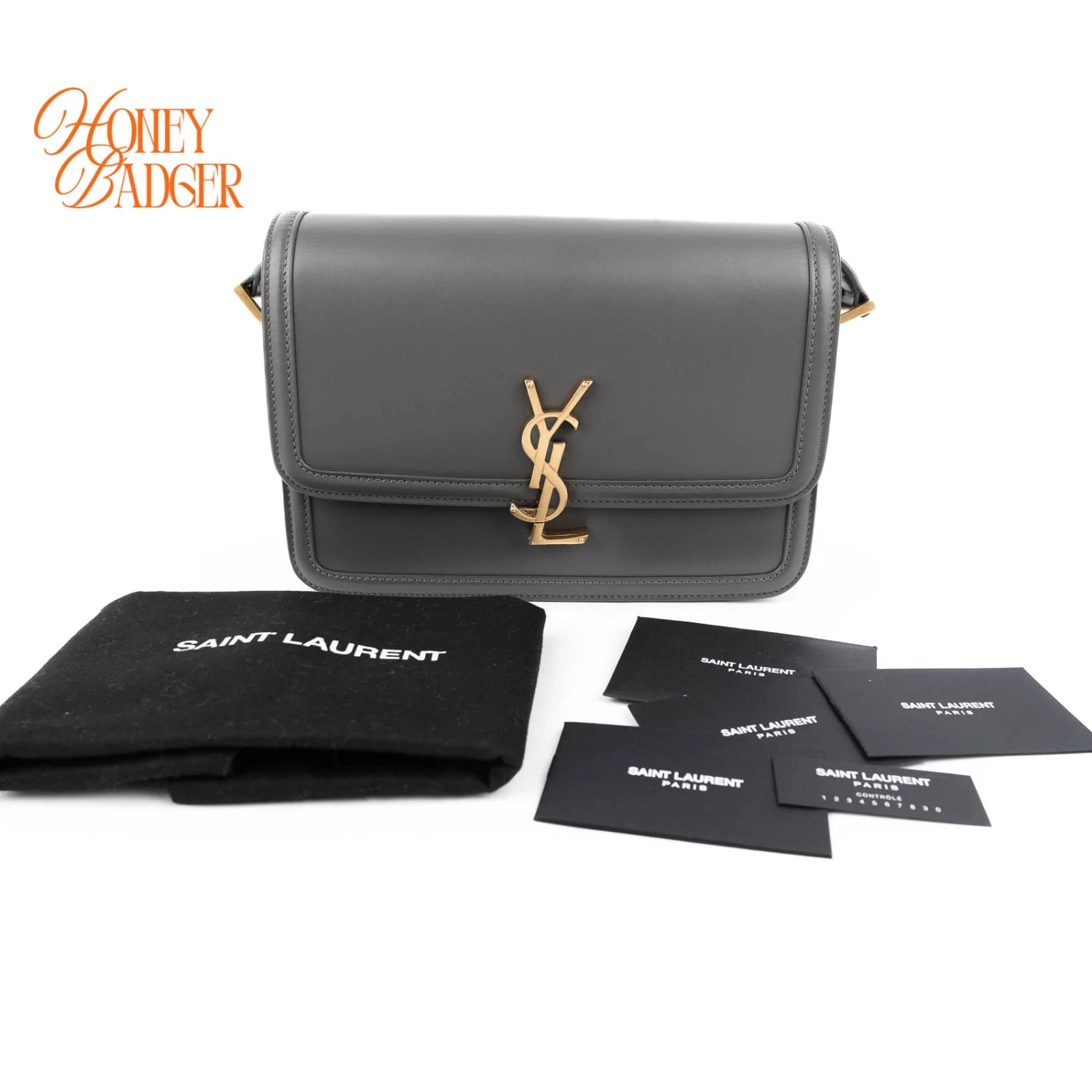 Saint Laurent Solferino Medium Satchel Bag Gray Smooth Leather Gold Hardware